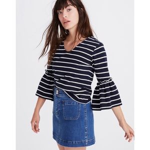Madewell Irwin Stripe Ruffle Bell Sleeve Blouse XS